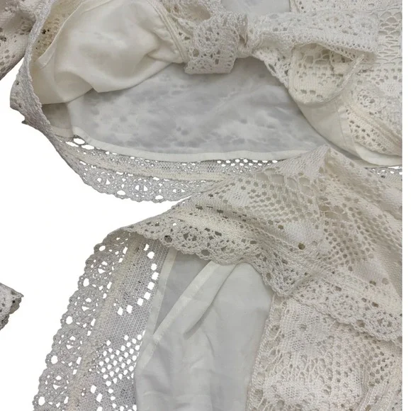 COMMENSE White Lace Cropped Bell Sleeve‎ Mini Skirt Set XS - Picture 8 of 8